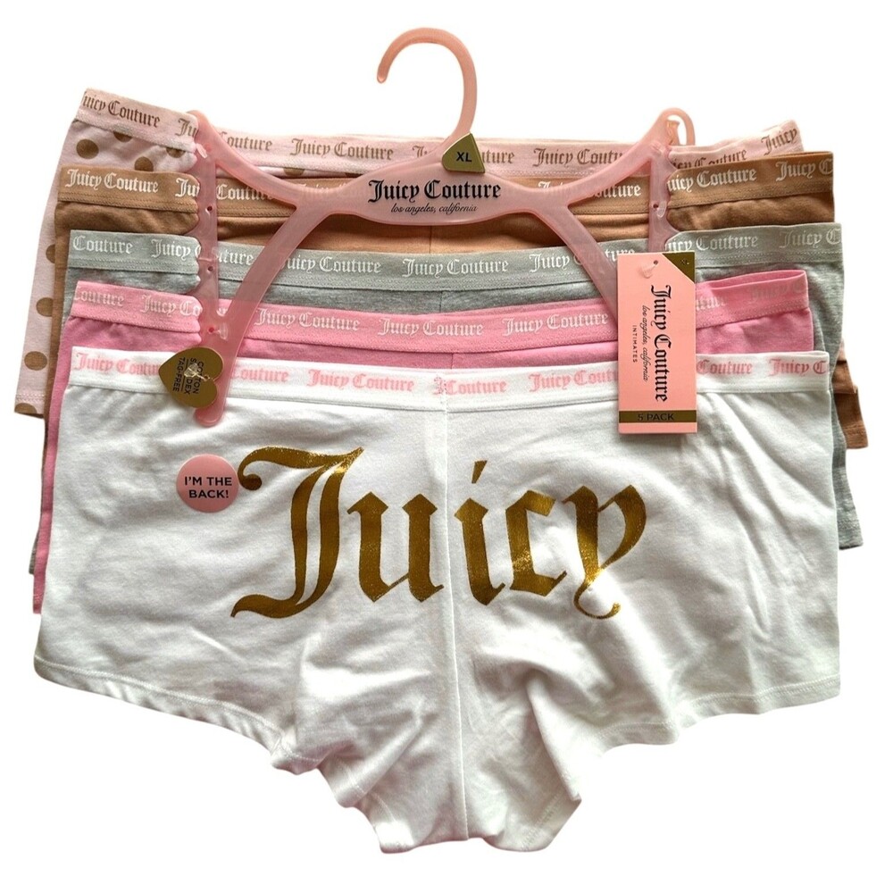 Juicy Couture Women's Set of 5 Cotton Spandex Tag-Free Panties Size XL Multi